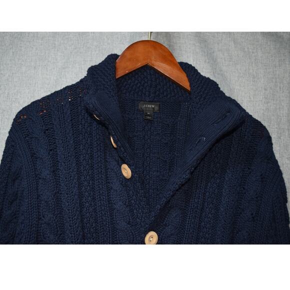 J. Crew Navy Cable Knit Button-Up Cardigan Sweater Men’s Medium - Picture 2 of 4
